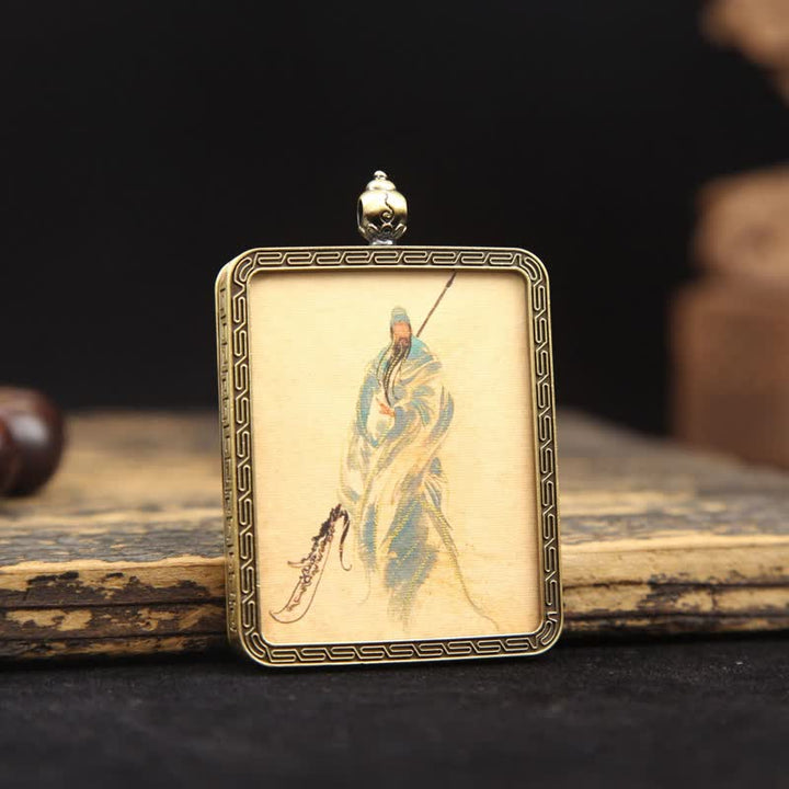 Buddha Stones Collana Thangka con nappa intrecciata, simbolo di protezione del Signore Guan in rame. - image 18
