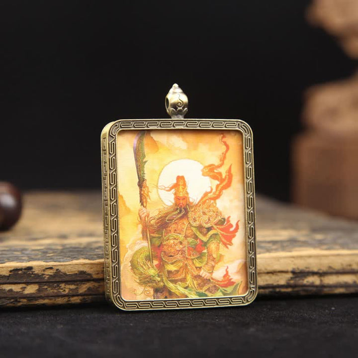 Buddha Stones Collana Thangka con nappa intrecciata, simbolo di protezione del Signore Guan in rame. - image 14