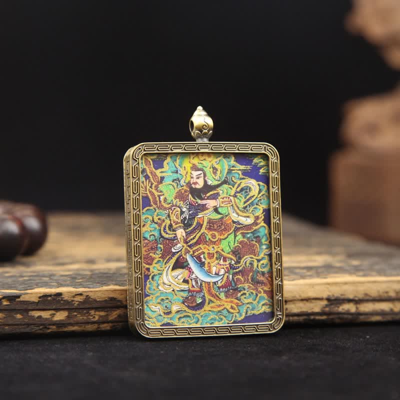 Buddha Stones Collana Thangka con nappa intrecciata, simbolo di protezione del Signore Guan in rame. - image 20