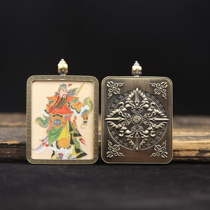 Buddha Stones Collana Thangka con nappa intrecciata, simbolo di protezione del Signore Guan in rame. - image 24