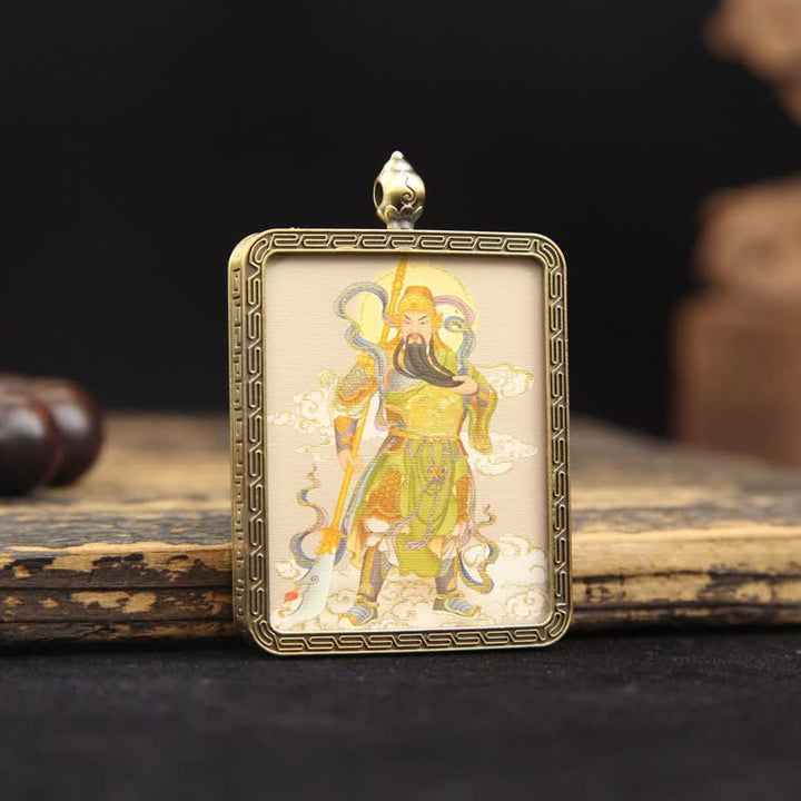 Buddha Stones Collana Thangka con nappa intrecciata, simbolo di protezione del Signore Guan in rame. - image 12