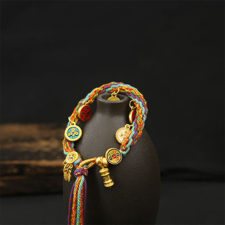 Buddha Stones Braccialetto con nappe e cordino intrecciato arcobaleno Om Mani Padme Hum Wisdom - image 2