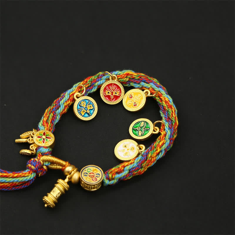Buddha Stones Braccialetto con nappe e cordino intrecciato arcobaleno Om Mani Padme Hum Wisdom - image 3