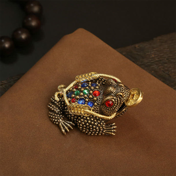 Buddha Stones Rana portafortuna a tre zampe in ottone, simbolo di ricchezza e fortuna - Piccola rana porta soldi 7,4 cm × 3,6 cm × 4,2 cm - image 1