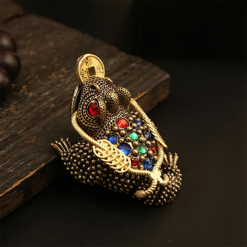Buddha Stones Rana portafortuna a tre zampe in ottone, simbolo di ricchezza e fortuna - Grande rana porta soldi 8,6 cm × 4,6 cm × 5,3 cm - image 3