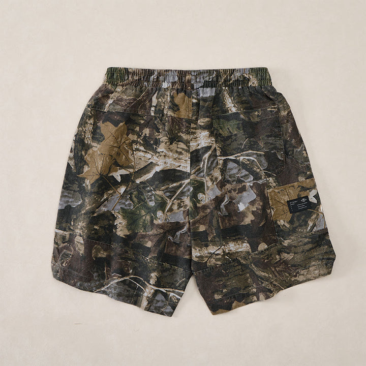 Buddha Stones Pantaloncini da uomo estivi casual sportivi con coulisse, stampa mimetica a foglie, in cotone ramie e tasche. - image 1