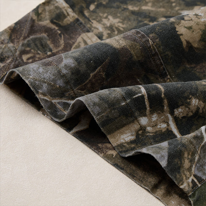 Buddha Stones Pantaloncini da uomo estivi casual sportivi con coulisse, stampa mimetica a foglie, in cotone ramie e tasche. - image 8