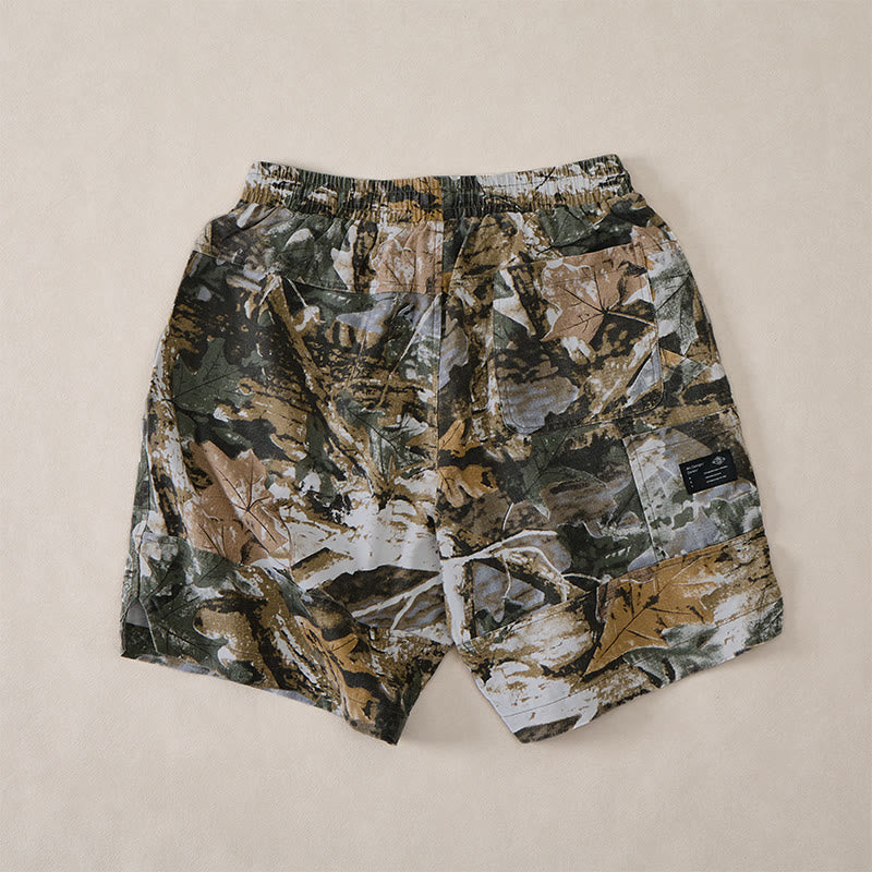 Buddha Stones Pantaloncini da uomo estivi casual sportivi con coulisse, stampa mimetica a foglie, in cotone ramie e tasche. - image 11