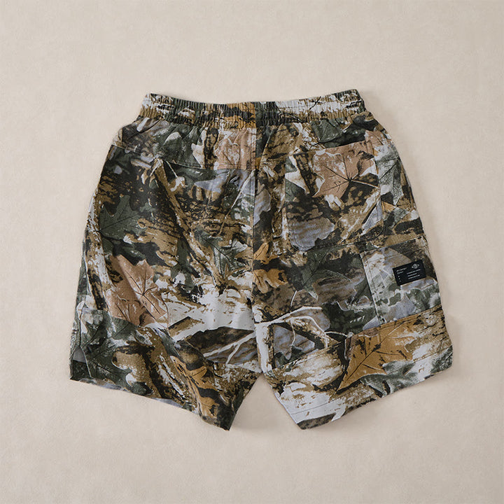 Buddha Stones Pantaloncini da uomo estivi casual sportivi con coulisse, stampa mimetica a foglie, in cotone ramie e tasche. - image 11