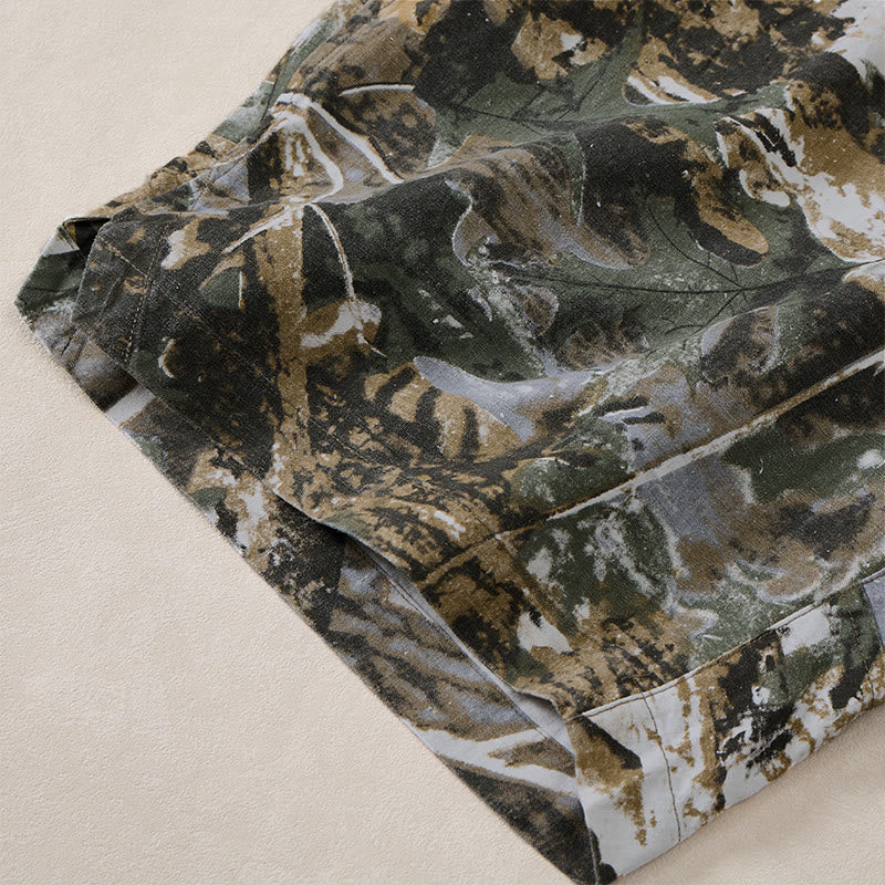 Buddha Stones Pantaloncini da uomo estivi casual sportivi con coulisse, stampa mimetica a foglie, in cotone ramie e tasche. - image 16