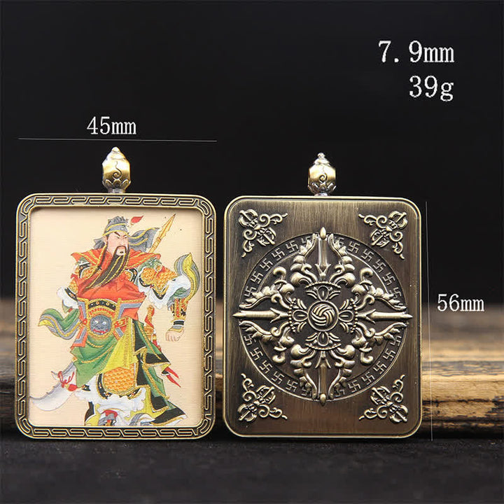 Buddha Stones Collana Thangka con nappa intrecciata, simbolo di protezione del Signore Guan in rame. - image 25