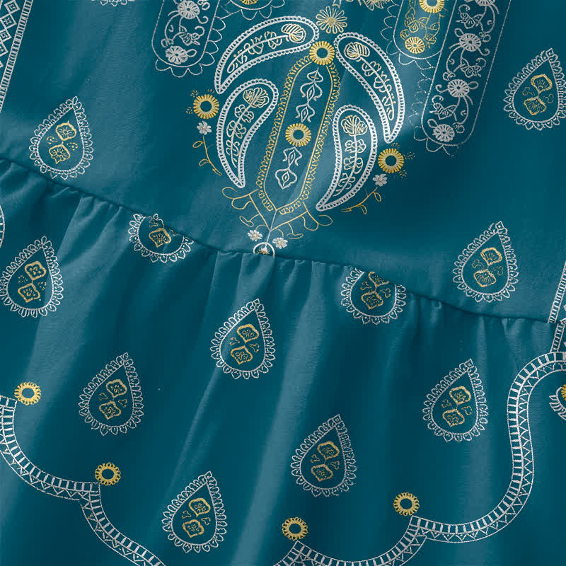 Buddha Stones Abito midi estivo da donna senza maniche con motivo paisley e medaglioni, stile boho casual estivo, con tasche. - image 1