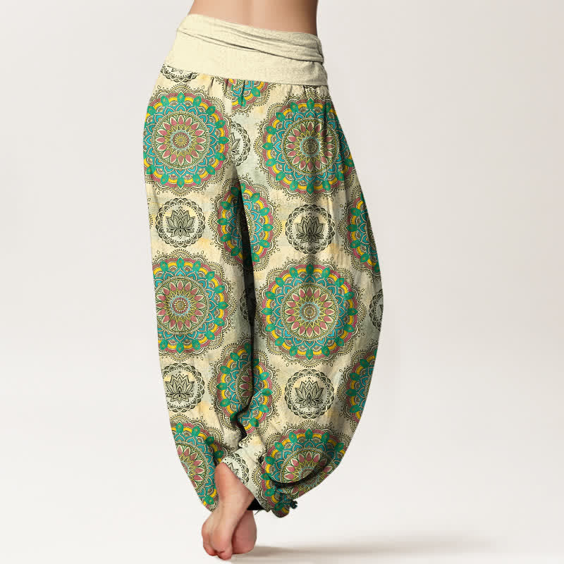 Buddha Stones Pantaloni harem da donna in cotone con motivo mandala boho e elastico in vita. - image 2