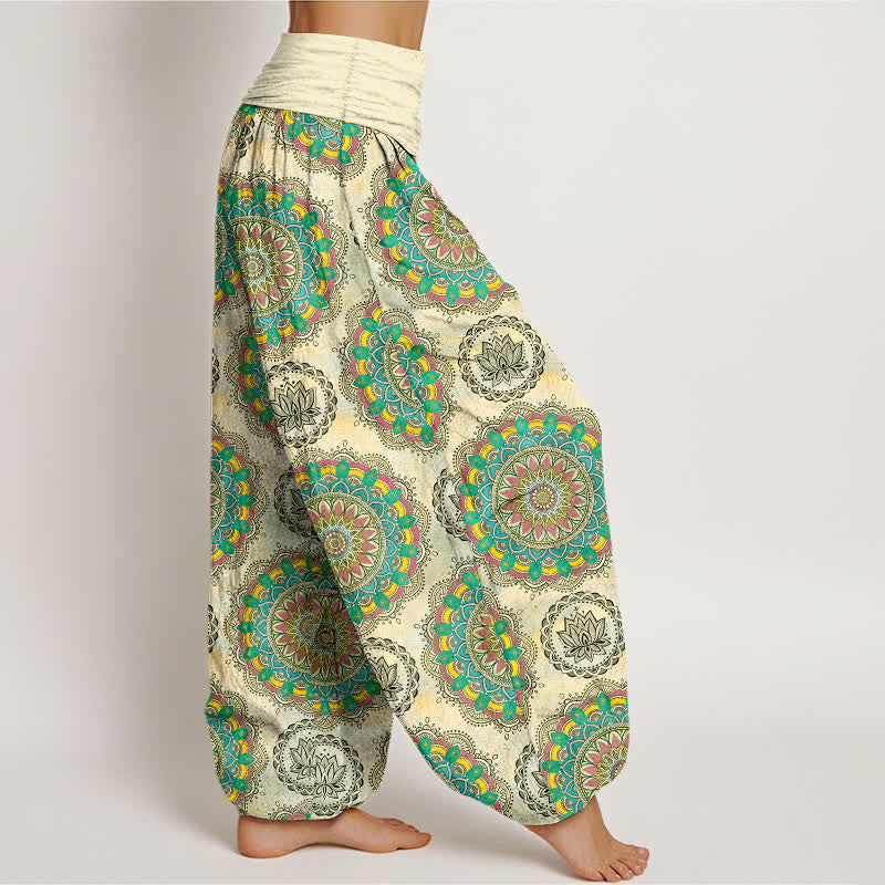 Buddha Stones Pantaloni harem da donna in cotone con motivo mandala boho e elastico in vita. - image 1