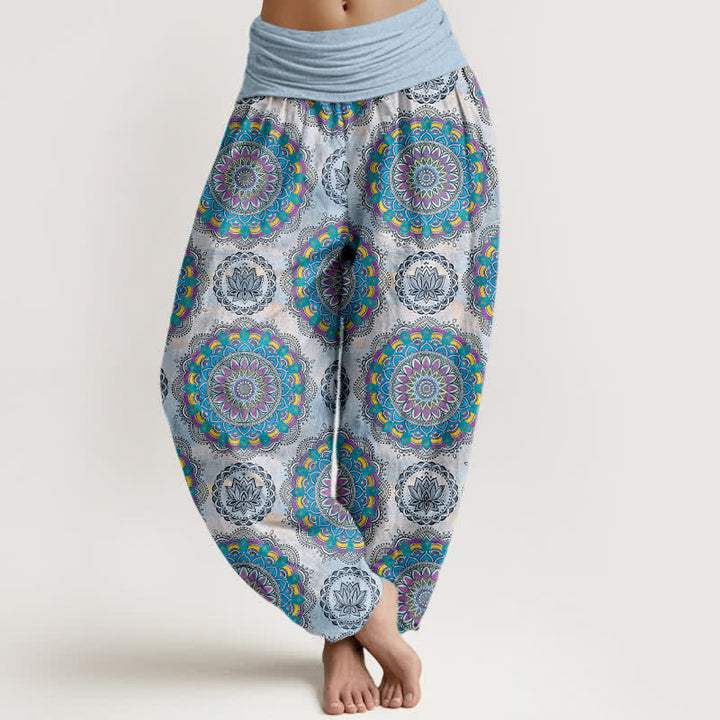 Buddha Stones Pantaloni harem da donna in cotone con motivo mandala boho e elastico in vita. - Azzurro cielo chiaro - US16, UK/AU20, EU48 (3XL) - image 5
