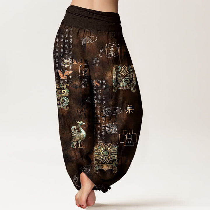 Buddha Stones Pantaloni harem da donna in cotone con motivo nuvola di fenice e vita elasticizzata - image 2