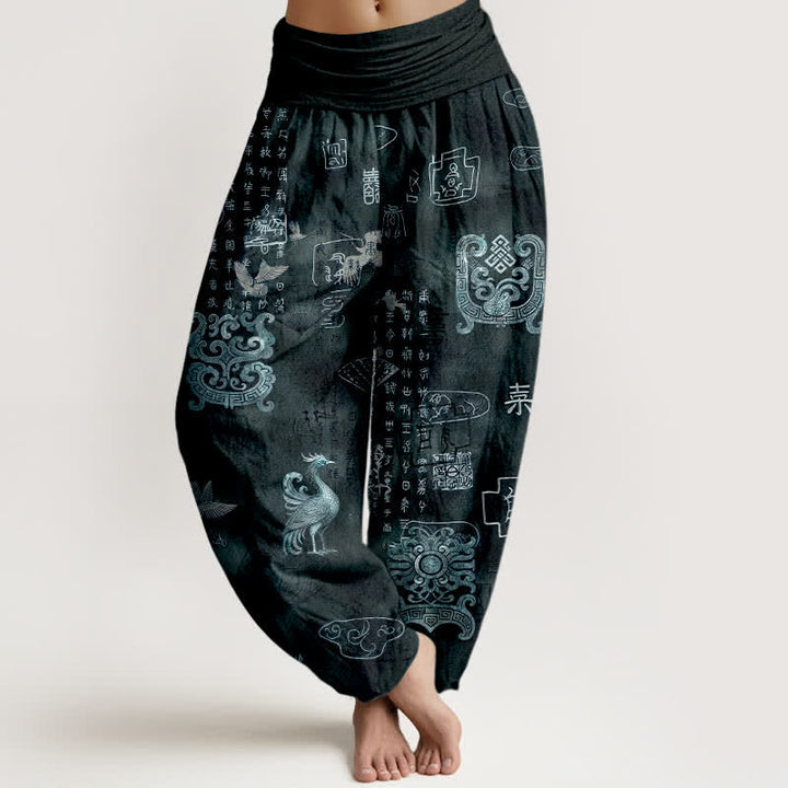 Buddha Stones Pantaloni harem da donna in cotone con motivo nuvola di fenice e vita elasticizzata - Grigio ardesia scuro - US16, UK/AU20, EU48 (3XL) - image 8