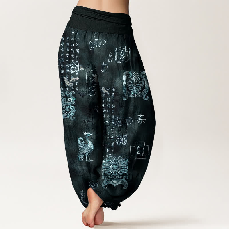 Buddha Stones Pantaloni harem da donna in cotone con motivo nuvola di fenice e vita elasticizzata - image 10