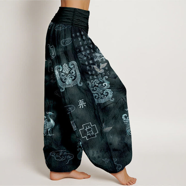 Buddha Stones Pantaloni harem da donna in cotone con motivo nuvola di fenice e vita elasticizzata - image 9