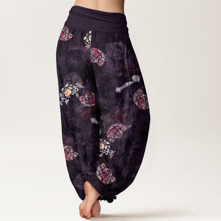 Buddha Stones Pantaloni harem da donna in cotone con motivo floreale a ventaglio e vita elasticizzata. - image 7