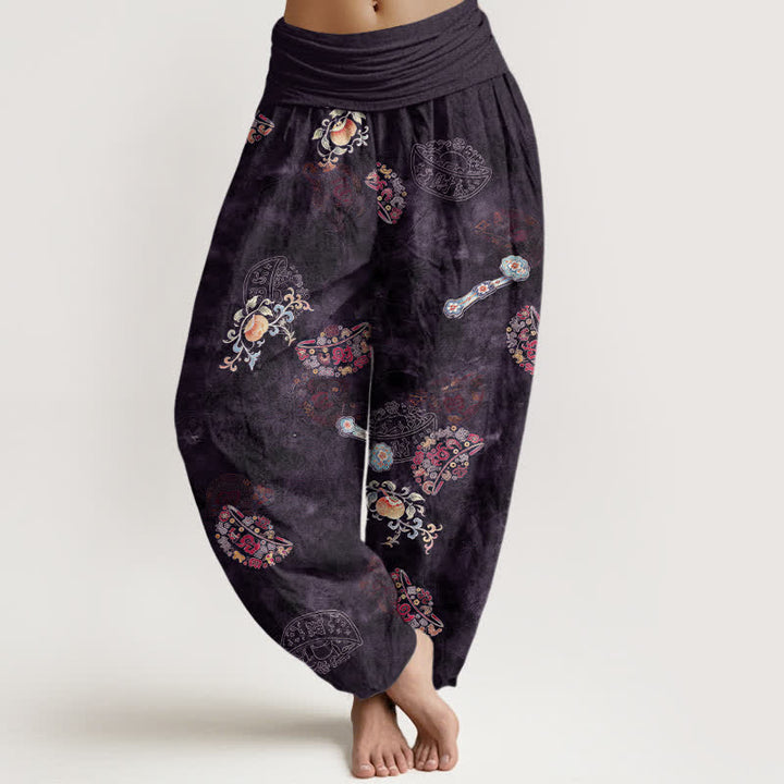 Buddha Stones Pantaloni harem da donna in cotone con motivo floreale a ventaglio e vita elasticizzata. - Indaco - US16, UK/AU20, EU48 (3XL) - image 5
