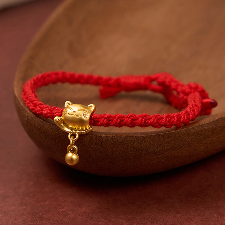 Buddha Stones Bracciale protettivo intrecciato a mano con ciondolo a forma di gatto portafortuna in rame e filo rosso tibetano. - Rosso (circonferenza del polso 15-17 cm) - image 10