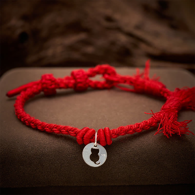 Buddha Stones Braccialetto con ciondolo a forma di gatto rotondo cavo in argento sterling 925 con cordino rosso di protezione. - image 3