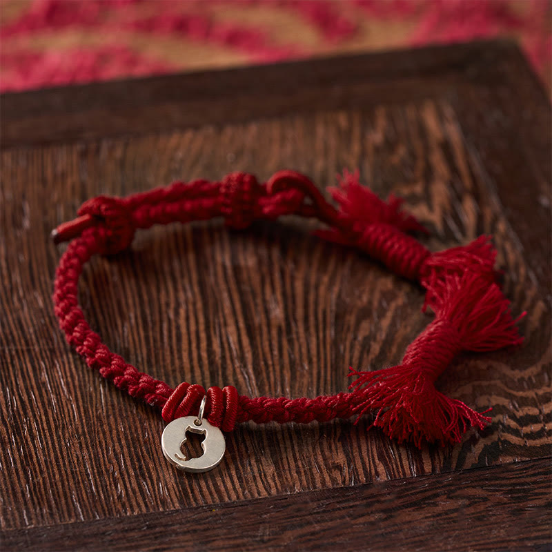 Buddha Stones Braccialetto con ciondolo a forma di gatto rotondo cavo in argento sterling 925 con cordino rosso di protezione. - image 12