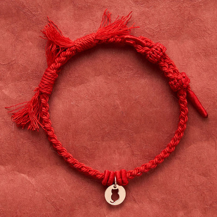 Buddha Stones Braccialetto con ciondolo a forma di gatto rotondo cavo in argento sterling 925 con cordino rosso di protezione. - image 14