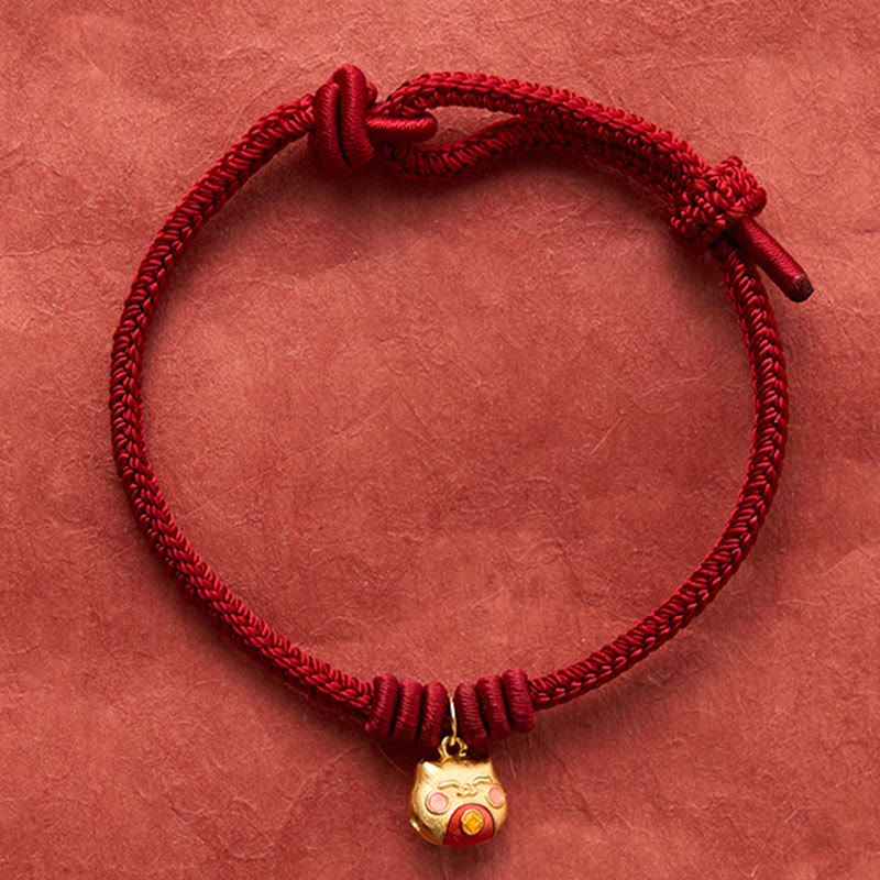 Buddha Stones Bracciale protettivo con cordino rosso gatto in argento sterling 925 placcato oro. - image 13
