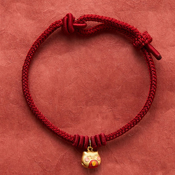 Buddha Stones Bracciale protettivo con cordino rosso gatto in argento sterling 925 placcato oro. - image 13