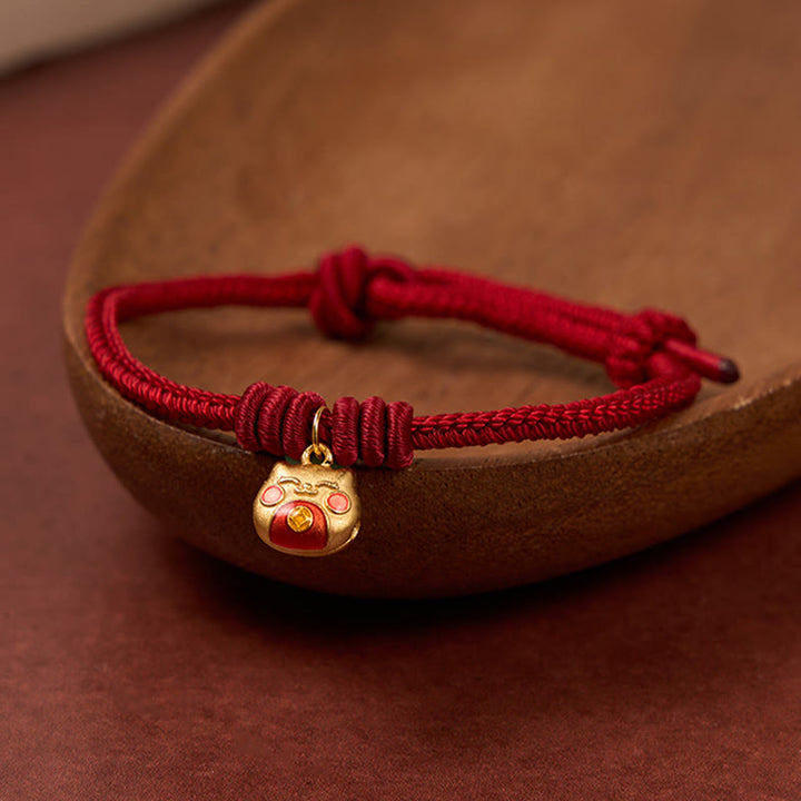 Buddha Stones Bracciale protettivo con cordino rosso gatto in argento sterling 925 placcato oro. - image 11