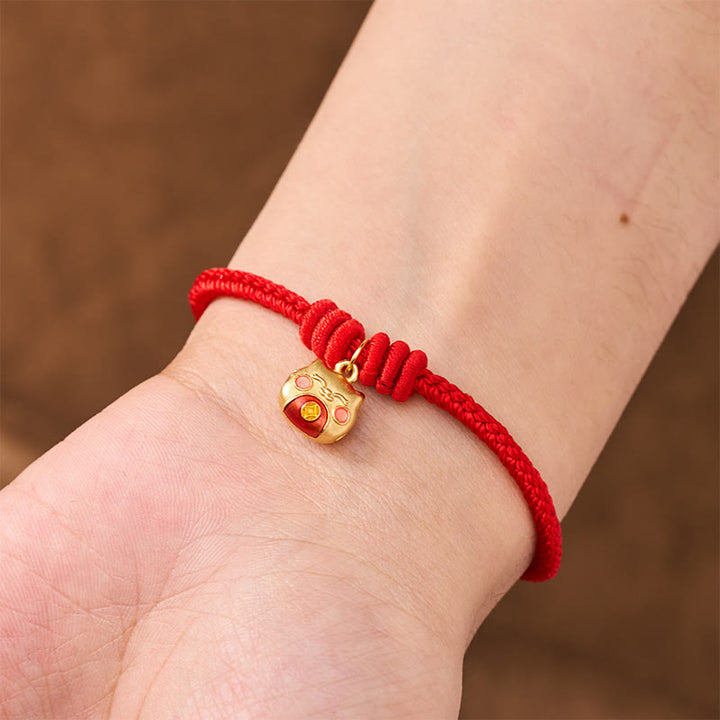 Buddha Stones Bracciale protettivo con cordino rosso gatto in argento sterling 925 placcato oro. - image 5