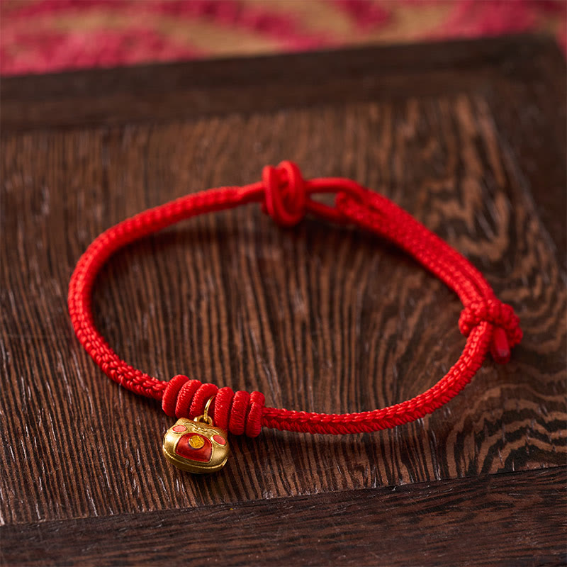 Buddha Stones Bracciale protettivo con cordino rosso gatto in argento sterling 925 placcato oro. - image 2