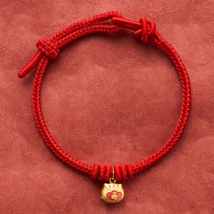 Buddha Stones Bracciale protettivo con cordino rosso gatto in argento sterling 925 placcato oro. - image 3