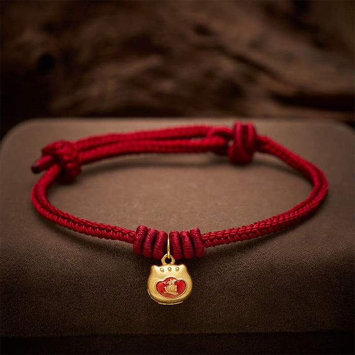 Buddha Stones Bracciale protettivo con cordino rosso gatto in argento sterling 925 placcato oro. - image 14
