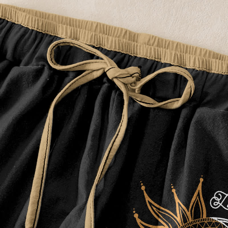 Buddha Stones Pantaloni da donna in puro cotone con elastico in vita e tasche, fantasia mandala sole e luna. - image 1