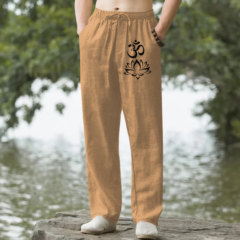 Buddha Stones Pantaloni da uomo affusolati in cotone con motivo loto Om e tasche. - Perù - US/UK/AU50, EU60 (5XL) - image 4