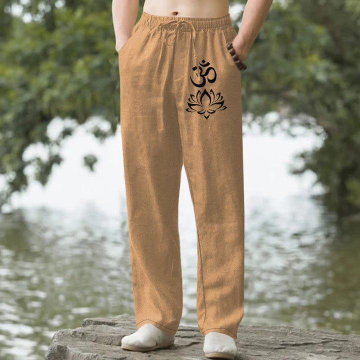 Buddha Stones Pantaloni da uomo affusolati in cotone con motivo loto Om e tasche. - Perù - US/UK/AU50, EU60 (5XL) - image 4