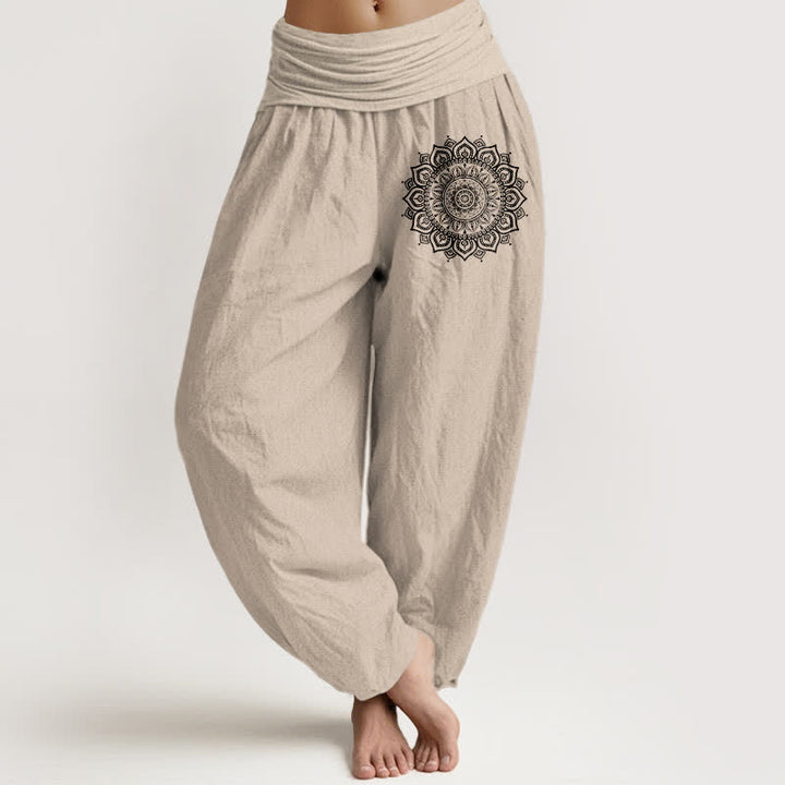 Buddha Stones Pantaloni harem da donna in puro cotone con motivo mandala e vita elasticizzata - Tan - US16, UK/AU20, EU48 (3XL) - image 14