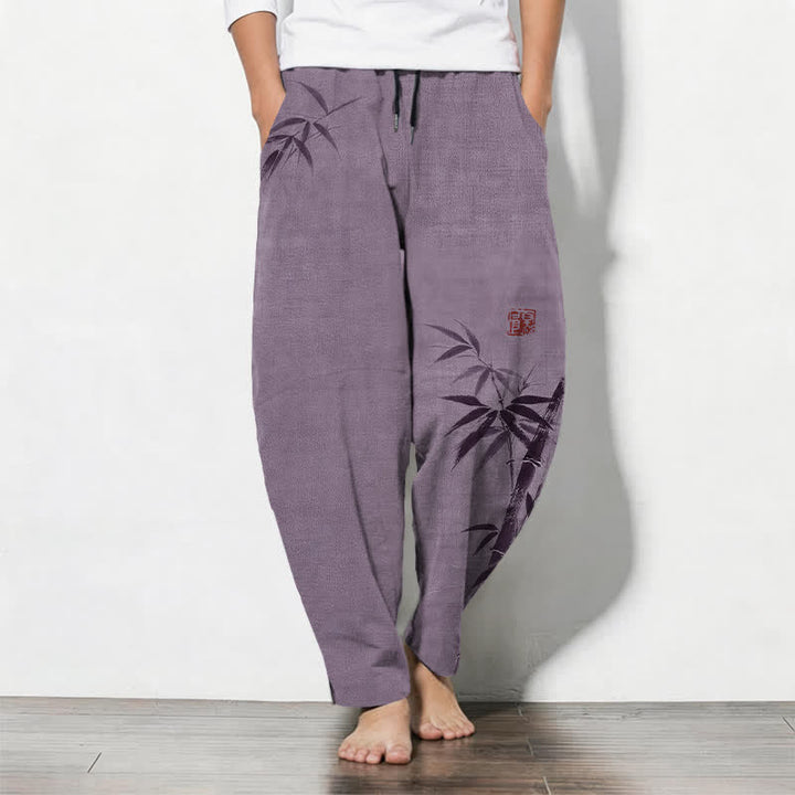 Buddha Stones Pantaloni da uomo affusolati con coulisse e tasche, in puro cotone, con stampa effetto bambù. - Cardo - US/UK/AU50, EU60 (5XL) - image 11