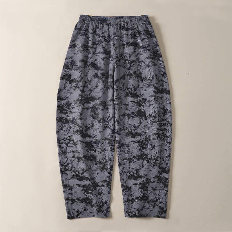 Buddha Stones Pantaloni da uomo affusolati con coulisse e tasche, in puro cotone, con fantasia mimetica effetto marmo scuro. - image 3