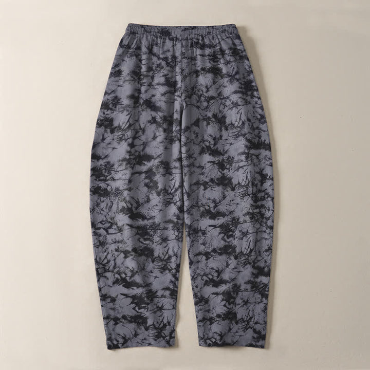 Buddha Stones Pantaloni da uomo affusolati con coulisse e tasche, in puro cotone, con fantasia mimetica effetto marmo scuro. - image 3