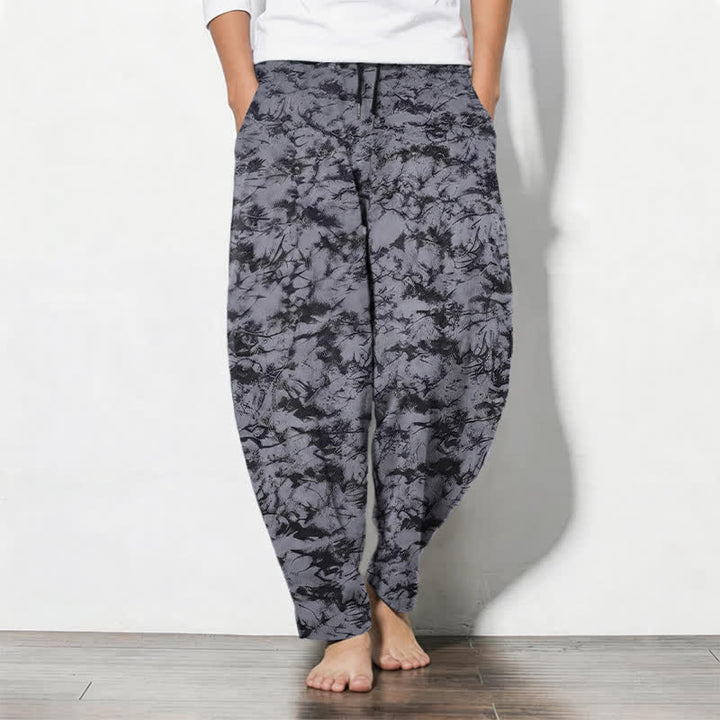 Buddha Stones Pantaloni da uomo affusolati con coulisse e tasche, in puro cotone, con fantasia mimetica effetto marmo scuro. - Grigio - US/UK/AU50, EU60 (5XL) - image 0
