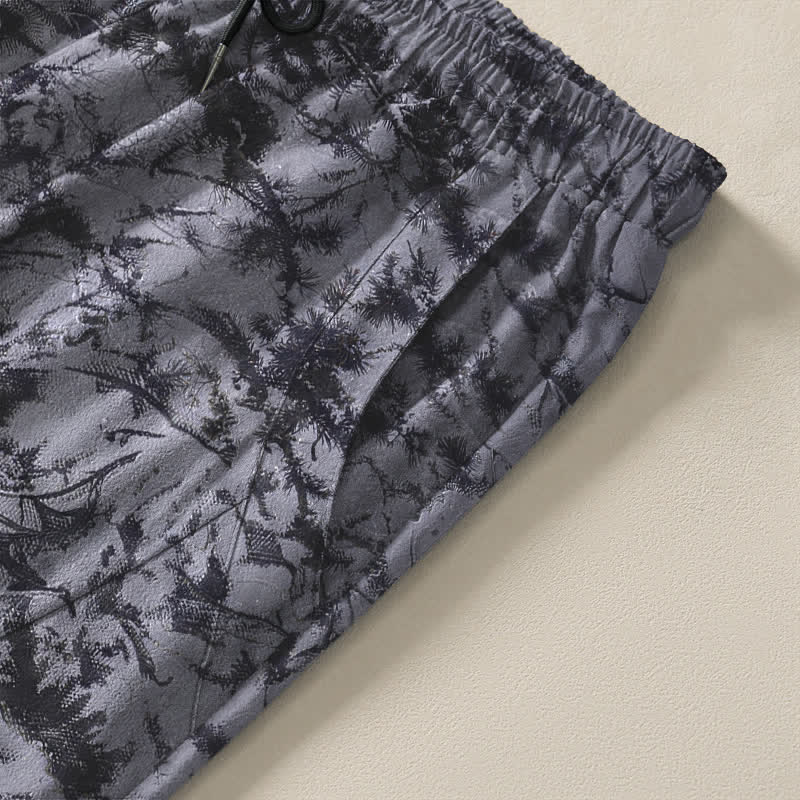 Buddha Stones Pantaloni da uomo affusolati con coulisse e tasche, in puro cotone, con fantasia mimetica effetto marmo scuro. - image 4