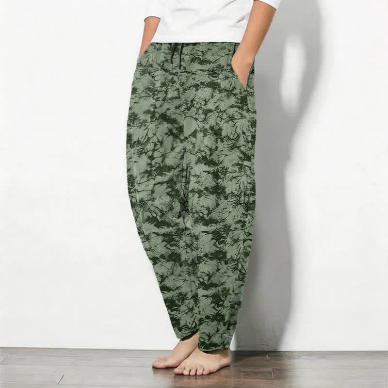 Buddha Stones Pantaloni da uomo affusolati con coulisse e tasche, in puro cotone, con fantasia mimetica effetto marmo scuro. - image 8