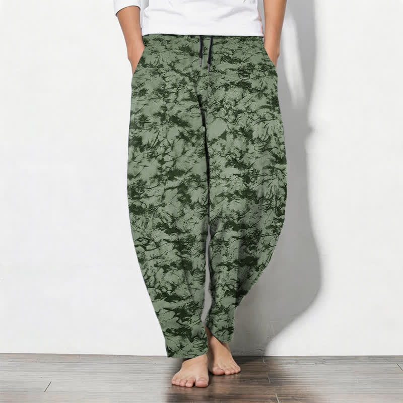 Buddha Stones Pantaloni da uomo affusolati con coulisse e tasche, in puro cotone, con fantasia mimetica effetto marmo scuro. - Verde oliva - US/UK/AU50, EU60 (5XL) - image 7