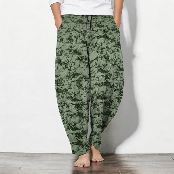 Buddha Stones Pantaloni da uomo affusolati con coulisse e tasche, in puro cotone, con fantasia mimetica effetto marmo scuro. - Verde oliva - US/UK/AU50, EU60 (5XL) - image 7