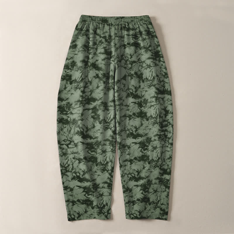 Buddha Stones Pantaloni da uomo affusolati con coulisse e tasche, in puro cotone, con fantasia mimetica effetto marmo scuro. - image 10