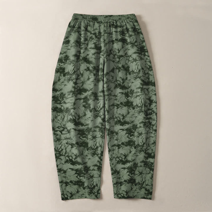 Buddha Stones Pantaloni da uomo affusolati con coulisse e tasche, in puro cotone, con fantasia mimetica effetto marmo scuro. - image 10